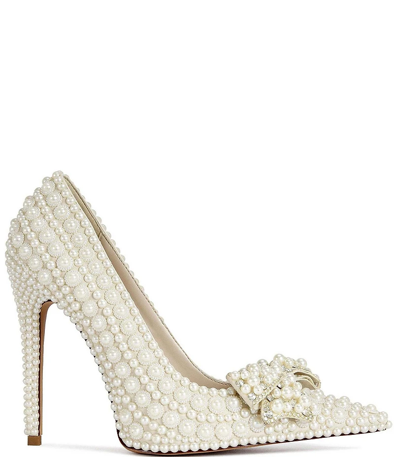 Azalea Wang Naamah Pearl Embellished Bow Pointed Toe Pumps