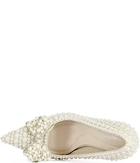 Azalea Wang Naamah Pearl Embellished Bow Pointed Toe Pumps