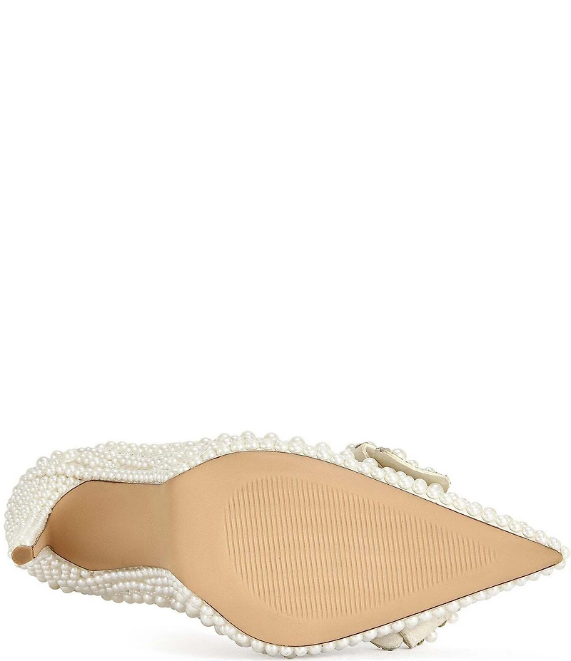 Azalea Wang Naamah Pearl Embellished Bow Pointed Toe Pumps