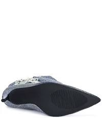 Azalea Wang Naelia Denim Shredded Slouch Shaft Pointed Toe Mid Boots
