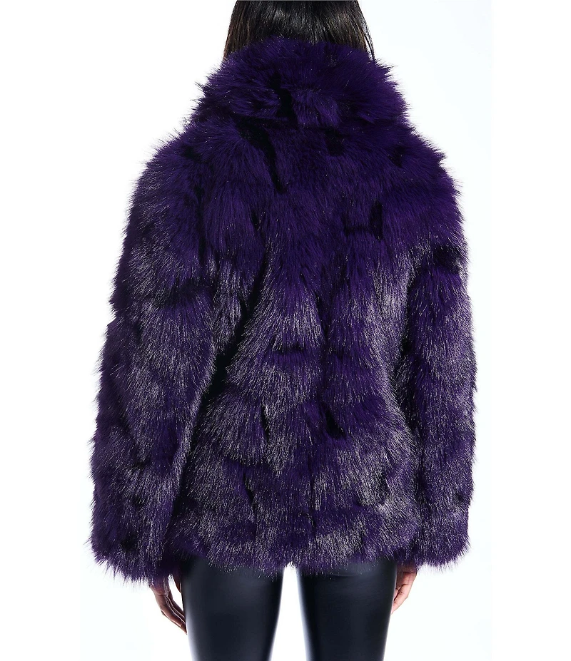 Azalea Wang Nago Purple Faux Fur Shawl Collared Oversize Coat