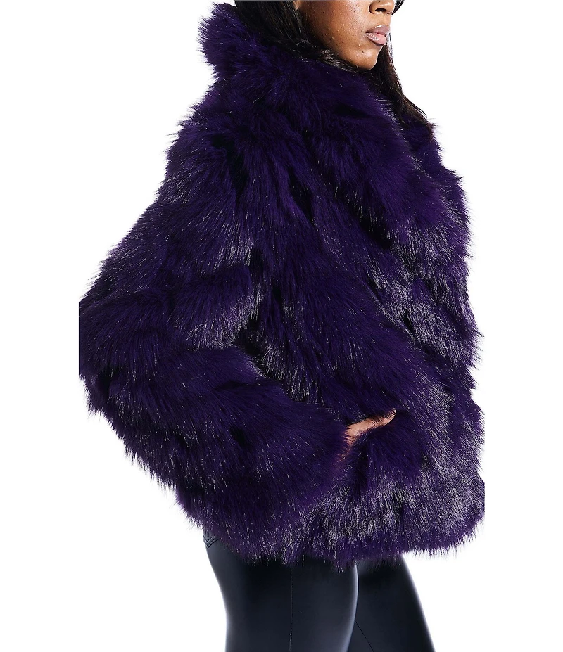 Azalea Wang Nago Purple Faux Fur Shawl Collared Oversize Coat