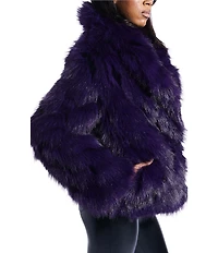 Azalea Wang Nago Purple Faux Fur Shawl Collared Oversize Coat