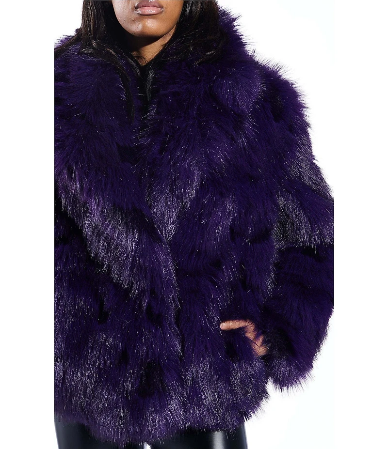 Azalea Wang Nago Purple Faux Fur Shawl Collared Oversize Coat