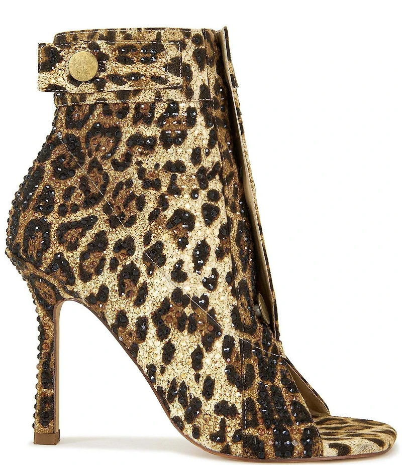 Azalea Wang Naily Cheetah Rhinestone Peep Toe Booties