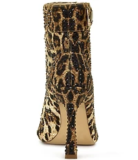 Azalea Wang Naily Cheetah Rhinestone Peep Toe Booties