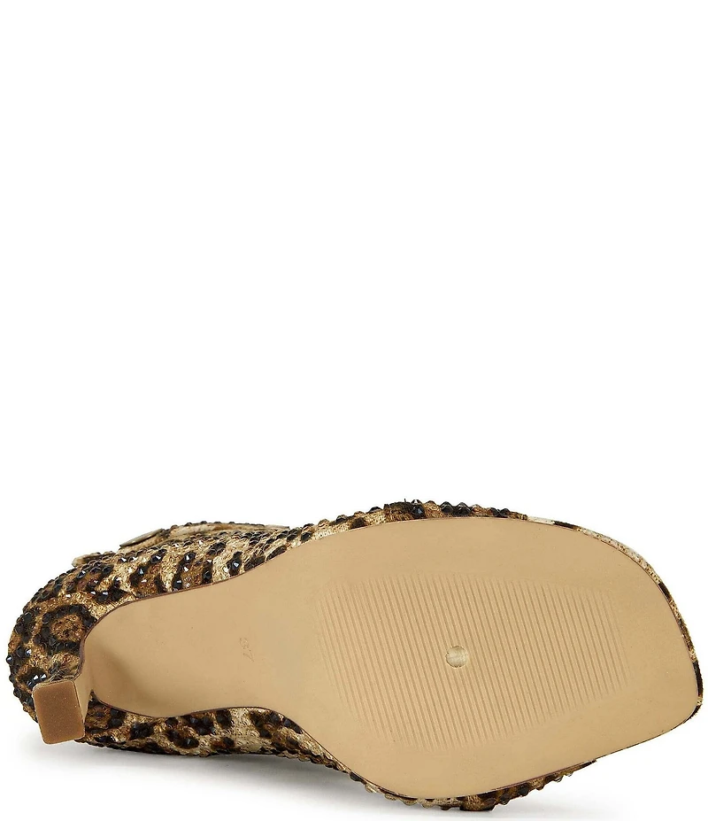 Azalea Wang Naily Cheetah Rhinestone Peep Toe Booties