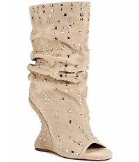 Azalea Wang Naomani Studded Peep Toe Wedge Boots