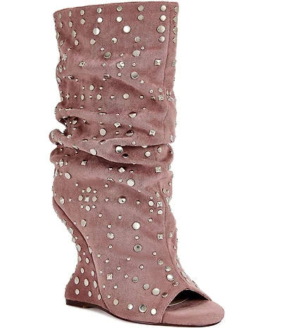 Azalea Wang Naomani Studded Peep Toe Wedge Boots