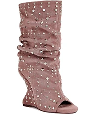 Azalea Wang Naomani Studded Peep Toe Wedge Boots