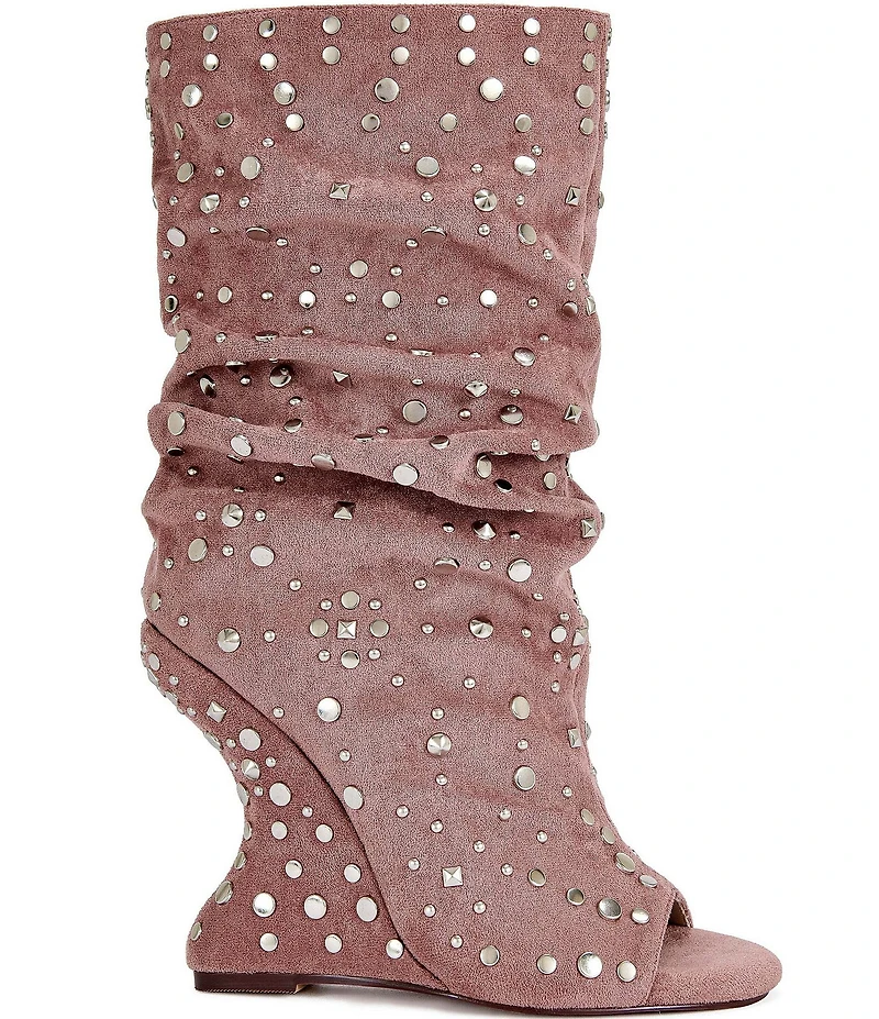 Azalea Wang Naomani Studded Peep Toe Wedge Boots