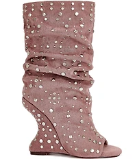 Azalea Wang Naomani Studded Peep Toe Wedge Boots
