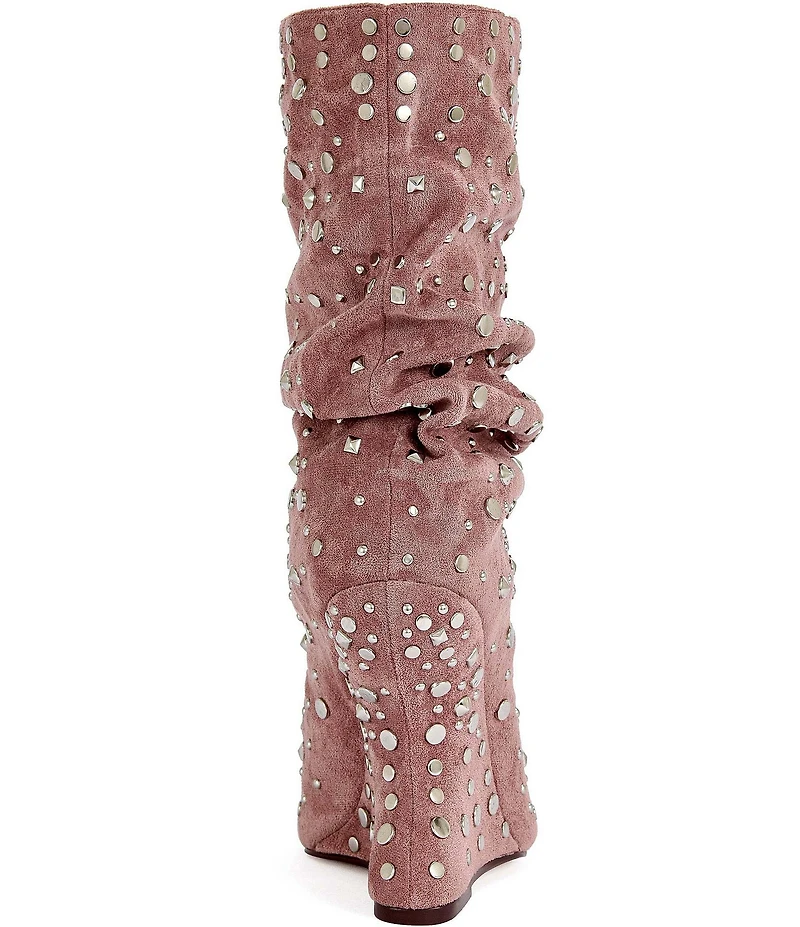 Azalea Wang Naomani Studded Peep Toe Wedge Boots