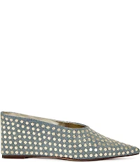 Azalea Wang Neiza Denim Studded Pointed Toe Wedge Mules