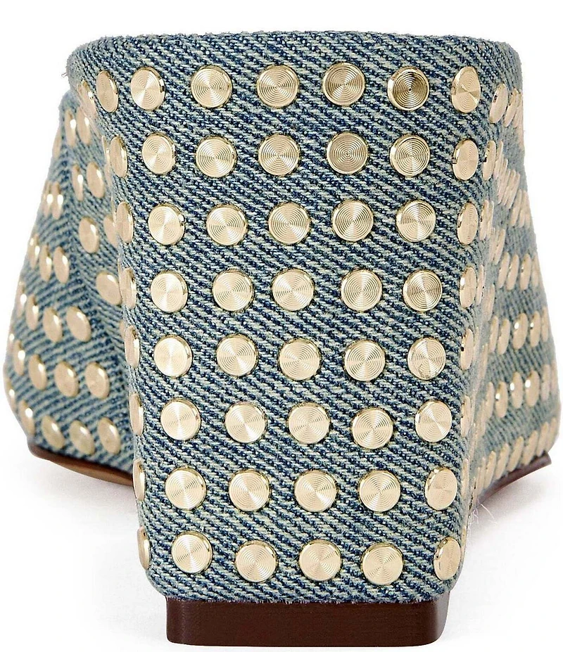 Azalea Wang Neiza Denim Studded Pointed Toe Wedge Mules