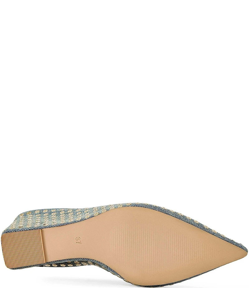 Azalea Wang Neiza Denim Studded Pointed Toe Wedge Mules