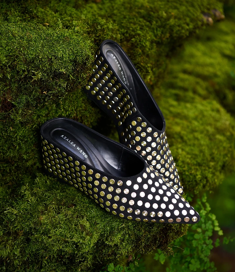 Azalea Wang Neiza Studded Pointed Toe Wedge Mules