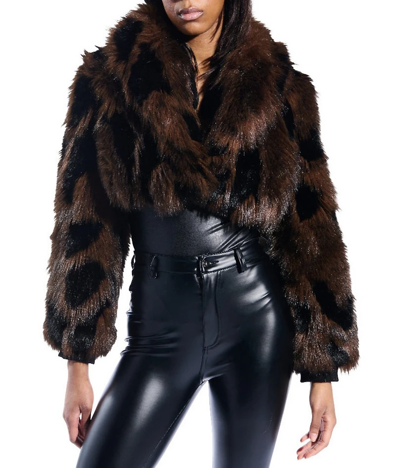Azalea Wang Nightlife Faux Fur Oversize Shawl Collar Ultra Cropped Bolero Jacket