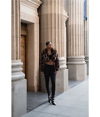 Azalea Wang Nightlife Faux Fur Oversize Shawl Collar Ultra Cropped Bolero Jacket