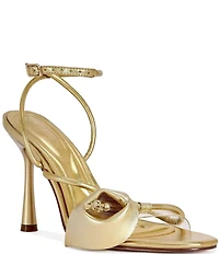 Azalea Wang Nilo Metallic Calla Lily Ankle Wrap Dress Sandals