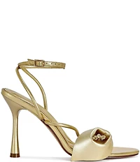 Azalea Wang Nilo Metallic Calla Lily Ankle Wrap Dress Sandals