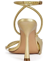 Azalea Wang Nilo Metallic Calla Lily Ankle Wrap Dress Sandals