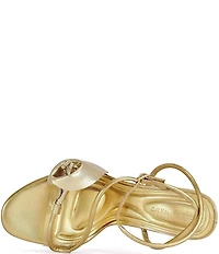 Azalea Wang Nilo Metallic Calla Lily Ankle Wrap Dress Sandals