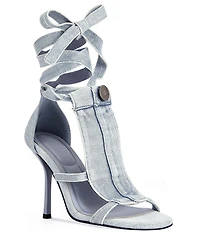 Azalea Wang Normajean Denim Ankle Wrap Stiletto Sandals