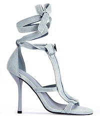 Azalea Wang Normajean Denim Ankle Wrap Stiletto Sandals