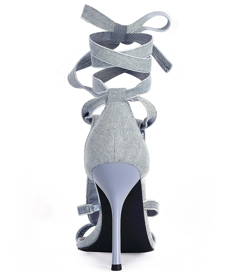 Azalea Wang Normajean Denim Ankle Wrap Stiletto Sandals