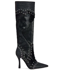 Azalea Wang Novak Suede Laced Pointed Toe Tall Boots