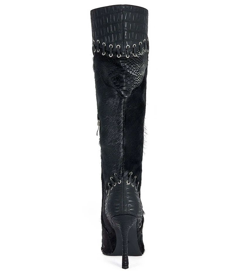 Azalea Wang Novak Suede Laced Pointed Toe Tall Boots