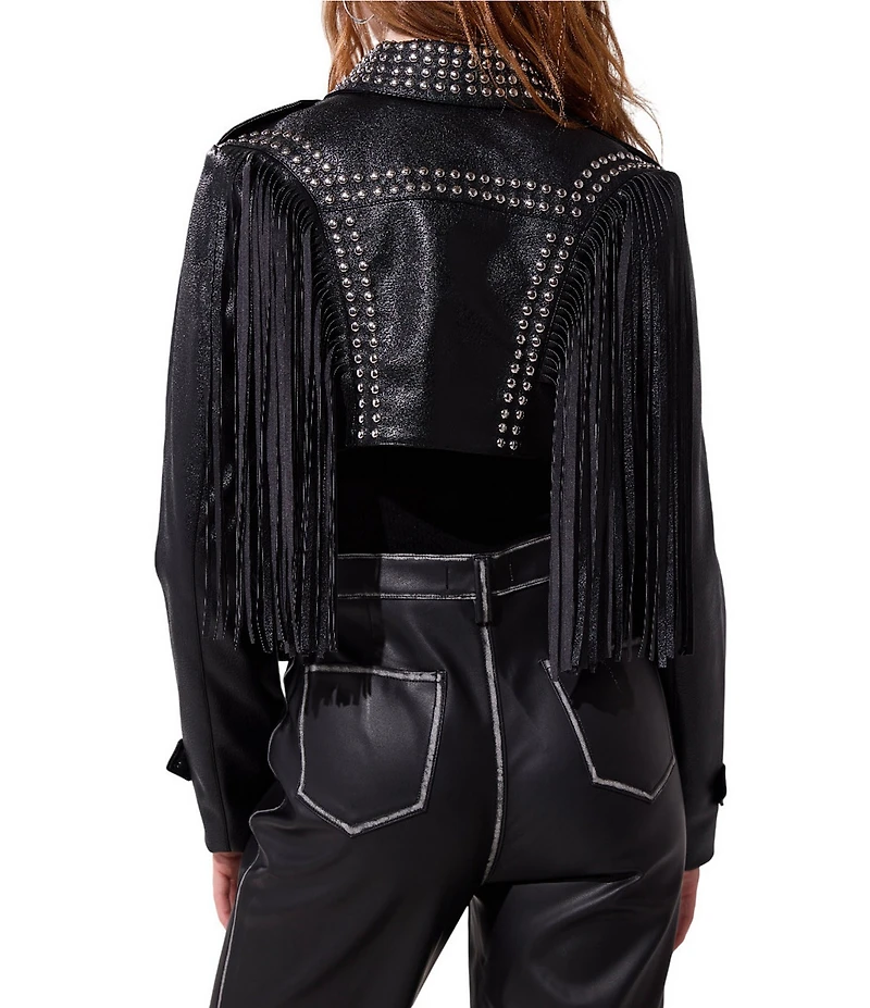 Azalea Wang Oakly Fringe Studded Moto Cropped Jacket