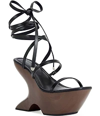 Azalea Wang Onni Ankle Tie Sculpted High Platform Wedge Sandals