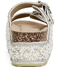 Azalea Wang Opaline Pearl and Rhinestone Platform Slide Sandals