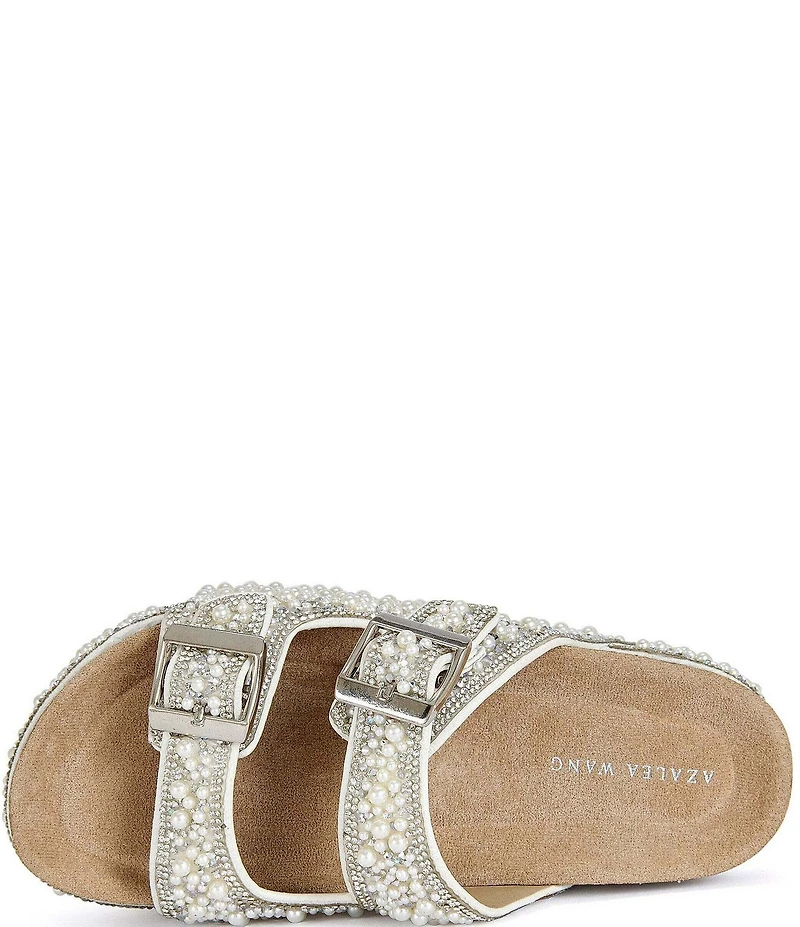 Azalea Wang Opaline Pearl and Rhinestone Platform Slide Sandals