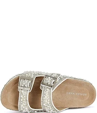 Azalea Wang Opaline Pearl and Rhinestone Platform Slide Sandals