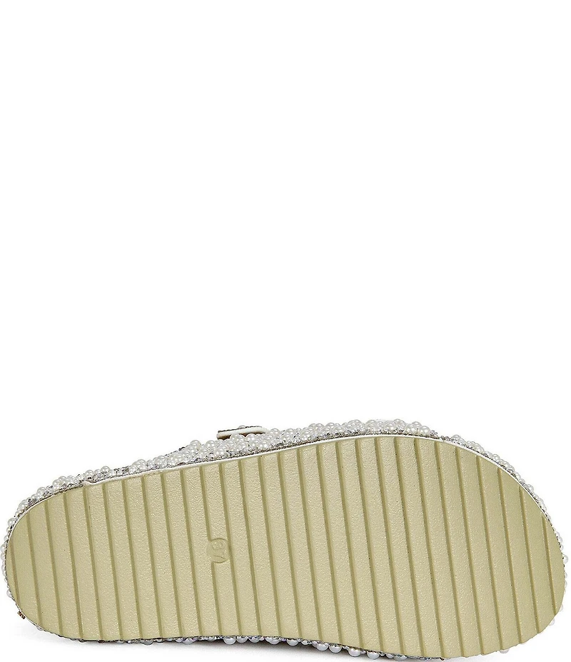 Azalea Wang Opaline Pearl and Rhinestone Platform Slide Sandals
