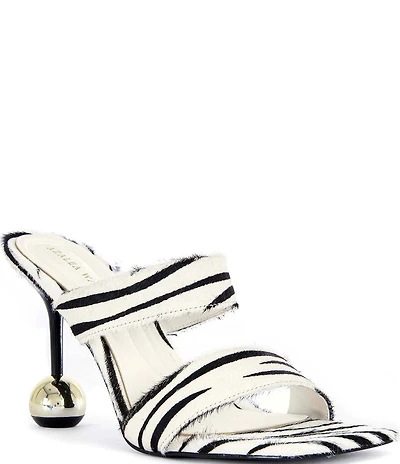 Azalea Wang Ophiel Zebra Print Calf Hair Ball Heel Slide Sandals