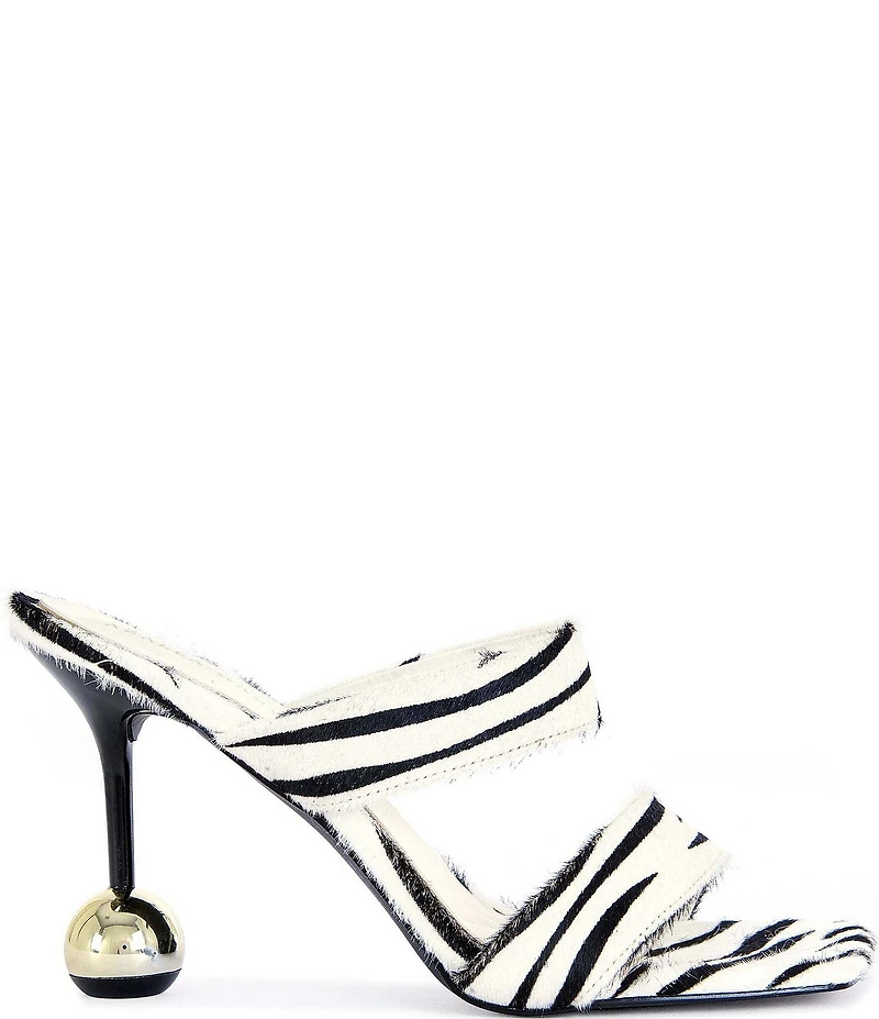 Azalea Wang Ophiel Zebra Print Calf Hair Ball Heel Slide Sandals