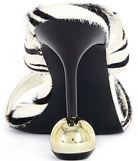 Azalea Wang Ophiel Zebra Print Calf Hair Ball Heel Slide Sandals