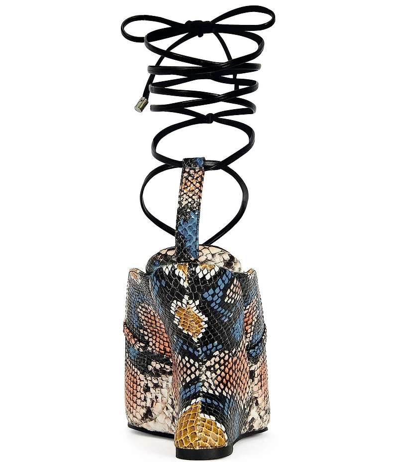 Azalea Wang Orena Snake Print Wraparound Ankle Tie Sculpted Wedge Sandals