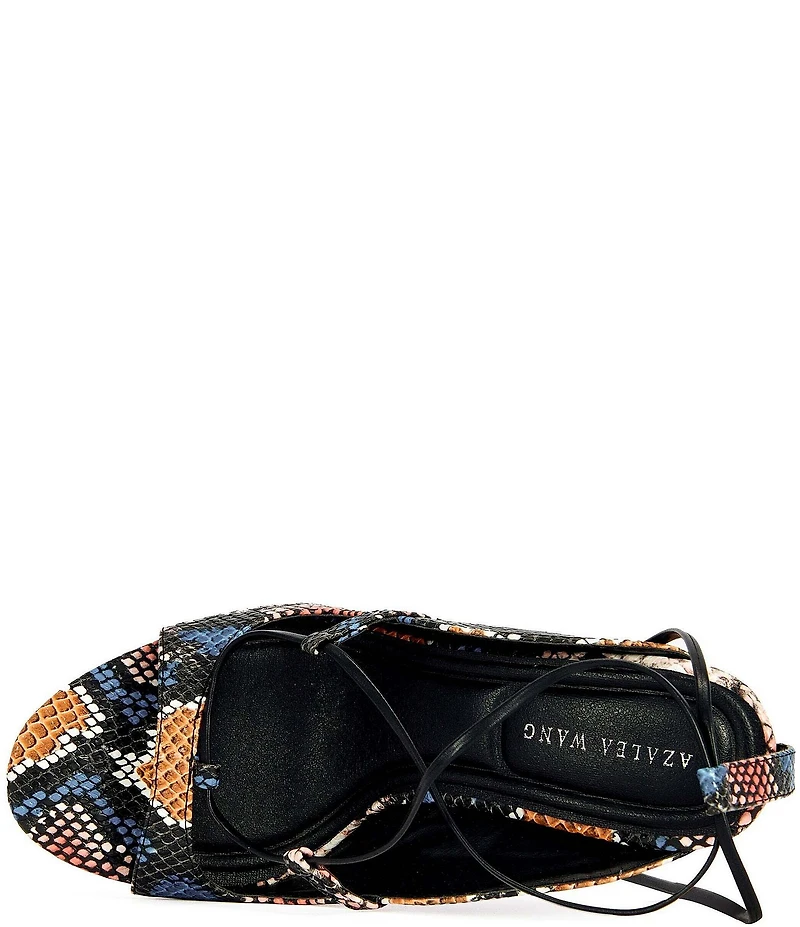 Azalea Wang Orena Snake Print Wraparound Ankle Tie Sculpted Wedge Sandals