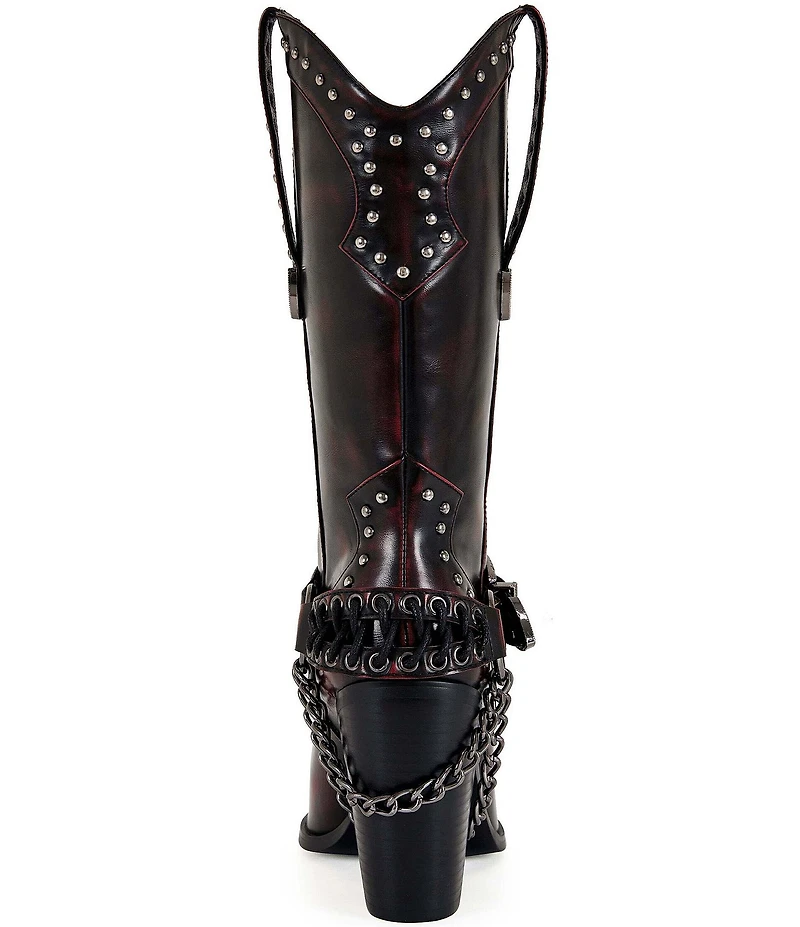 Azalea Wang Osborn Studded Buckle Harness Cap Toe Western Boots