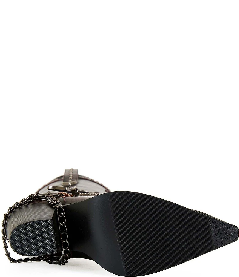 Azalea Wang Osborn Studded Buckle Harness Cap Toe Western Boots