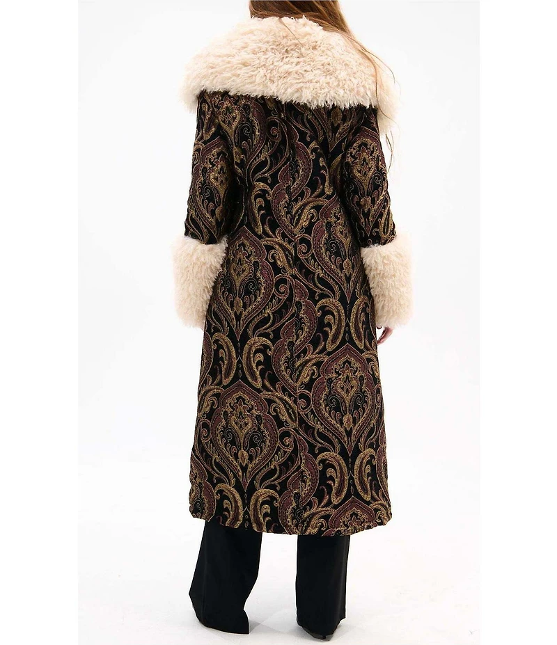 Azalea Wang Otelia Brocade Faux Sherpa Belted Trench Coat