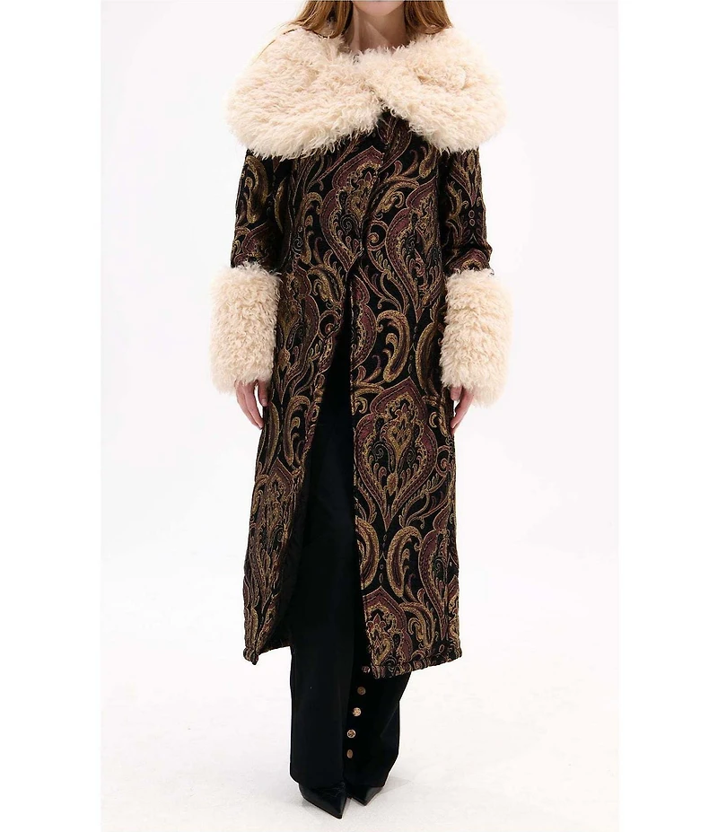 Azalea Wang Otelia Brocade Faux Sherpa Belted Trench Coat