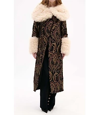 Azalea Wang Otelia Brocade Faux Sherpa Belted Trench Coat