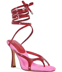 Azalea Wang Otrisse Snake Print Ankle Wrap Thong Dress Sandals