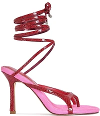 Azalea Wang Otrisse Snake Print Ankle Wrap Thong Dress Sandals